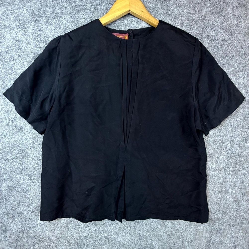 Vintage Worthington Secretary Blouse Women Medium Black Pleated 90s Office‎ Chic